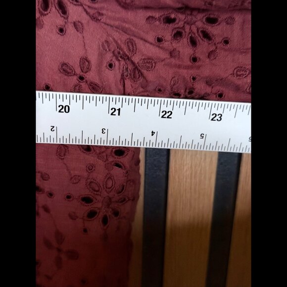 Anthropologie Top XL Womens Burgundy Balloon Sleeve V Neck Eyelet Trim Boho - Picture 3 of 8